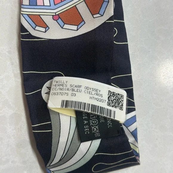 Hermès Twilly Scarf in Black, Blue, and Pink - Picture 6 of 9